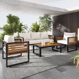4pcs Patio Sofa Set Outdoor 5 Person Conversation Chat Set Garden Seating Group with Cushion & Weather-resistant Frame