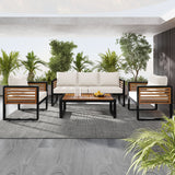 4pcs Patio Sofa Set Outdoor 5 Person Conversation Chat Set Garden Seating Group with Cushion & Weather-resistant Frame