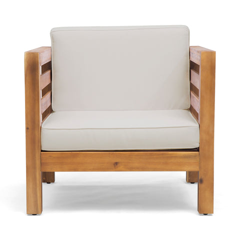 Acacia Wood Outdoor Club Chair with Water-Resistant Cushions, Modern Armchair Mid-Century Patio Lounge Chair