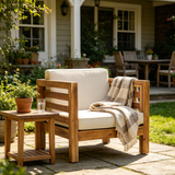 Acacia Wood Outdoor Club Chair with Water-Resistant Cushions, Modern Armchair Mid-Century Patio Lounge Chair