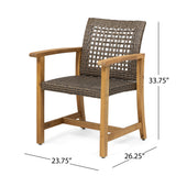 Outdoor Dining Chairs Set of 2, Weather Resistant Patio Armchairs, Acacia Wood and Wicker Chairs