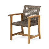 Outdoor Dining Chairs Set of 2, Weather Resistant Patio Armchairs, Acacia Wood and Wicker Chairs