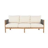 3-Seater Sofa Acacia Wood Outdoor Sofa with 6" Thick Cushions, Woven Rope Patio Sofa Couch