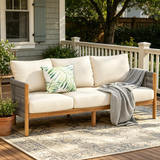 3-Seater Sofa Acacia Wood Outdoor Sofa with 6" Thick Cushions, Woven Rope Patio Sofa Couch