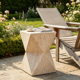 Hourglass Outdoor Side Table, Lightweight End Table Concrete Accent Table with Wood-Like Finish