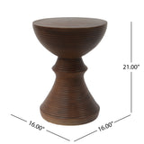 16" Modern End Table Ribbed Concrete Outdoor Side Table, Hourglass Patio Accent Table