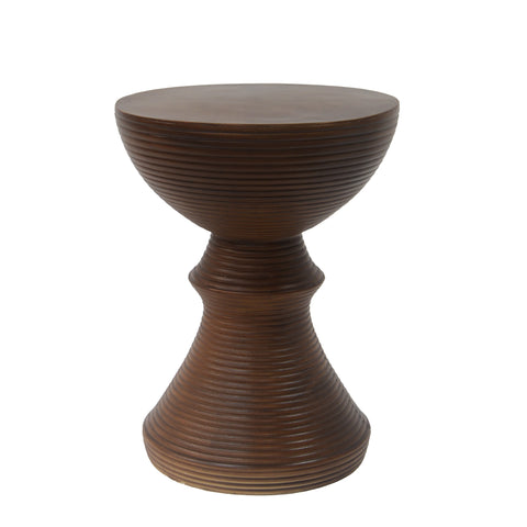 16" Modern End Table Ribbed Concrete Outdoor Side Table, Hourglass Patio Accent Table