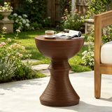 16" Modern End Table Ribbed Concrete Outdoor Side Table, Hourglass Patio Accent Table