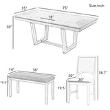 6pcs Extendable Dining Table Set Dining Set for 6, Family Kitchen Table Set with Upholstered Dining Chairs & Long Bench