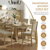6pcs Extendable Dining Table Set Dining Set for 6, Family Kitchen Table Set with Upholstered Dining Chairs & Long Bench