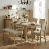 6pcs Extendable Dining Table Set Dining Set for 6, Family Kitchen Table Set with Upholstered Dining Chairs & Long Bench