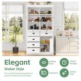 Freestanding Kitchen Pantry Display Storage Cabinet Cupboard Coffee Bar Cabinet with Adjustable Shelves, Serving Trays, Glass Door