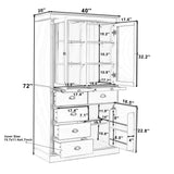 Freestanding Kitchen Pantry Display Storage Cabinet Cupboard Coffee Bar Cabinet with Adjustable Shelves, Serving Trays, Glass Door