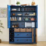 Freestanding Kitchen Pantry Dining Storage Cabinet Cupboard Coffee Bar Cabinet with Foldable Doors, Power Outlet, Wine Racks