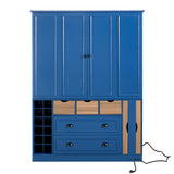Freestanding Kitchen Pantry Dining Storage Cabinet Cupboard Coffee Bar Cabinet with Foldable Doors, Power Outlet, Wine Racks