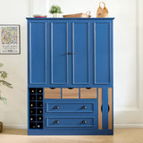 Freestanding Kitchen Pantry Dining Storage Cabinet Cupboard Coffee Bar Cabinet with Foldable Doors, Power Outlet, Wine Racks