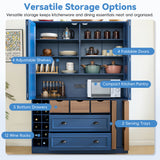 Freestanding Kitchen Pantry Dining Storage Cabinet Cupboard Coffee Bar Cabinet with Foldable Doors, Power Outlet, Wine Racks