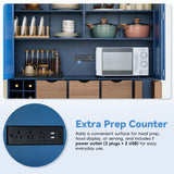 Freestanding Kitchen Pantry Dining Storage Cabinet Cupboard Coffee Bar Cabinet with Foldable Doors, Power Outlet, Wine Racks