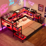 win Size Gaming Daybed with Headboard Bookcase & LED, Wood Bed Frame with Drawers, Built-in Desk, Charging Station