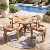 5pcs Outdoor Acacia Wood Round Dining Table Set, 47" Patio Table with 4 Cushioned Barrel Chairs for Garden/Patio/Backyard
