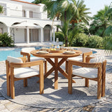 5pcs Outdoor Acacia Wood Round Dining Table Set, 47" Patio Table with 4 Cushioned Barrel Chairs for Garden/Patio/Backyard