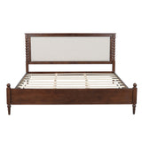 King Size Platform Bed Frame with Upholstered Headboard, Spindle Accent Bed