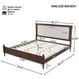 King Size Platform Bed Frame with Upholstered Headboard, Spindle Accent Bed