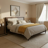 King Size Platform Bed Frame with Upholstered Headboard, Spindle Accent Bed