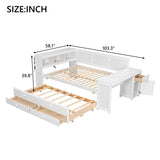 Full Size Daybed with Trundle and Storage, Integrated Desk, LED Headboard with Charging Station