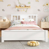 Twin Size Platform Bed Frame, Low Profile Bed Frame, Solid Wood Floor Bed with Headboard