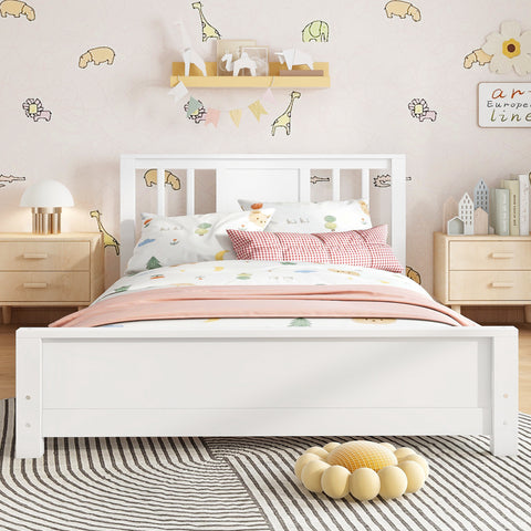 Twin Size Platform Bed Frame, Low Profile Bed Frame, Solid Wood Floor Bed with Headboard