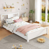 Twin Size Platform Bed Frame, Low Profile Bed Frame, Solid Wood Floor Bed with Headboard