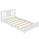 Twin Size Platform Bed Frame, Low Profile Bed Frame, Solid Wood Floor Bed with Headboard