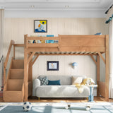 Wood Loft Bed with Built-in Wardrobe and Storage Stairs, Twin Space-Saving Bed Frame for Kids