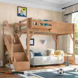 Wood Loft Bed with Built-in Wardrobe and Storage Stairs, Twin Space-Saving Bed Frame for Kids