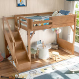 Wood Loft Bed with Built-in Wardrobe and Storage Stairs, Twin Space-Saving Bed Frame for Kids