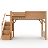 Wood Loft Bed with Built-in Wardrobe and Storage Stairs, Twin Space-Saving Bed Frame for Kids