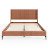 Queen Size Platform Bed Frame Mid-century Modern Bamboo Bed with Headboard & Round Corner Design