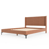 Queen Size Platform Bed Frame Mid-century Modern Bamboo Bed with Headboard & Round Corner Design
