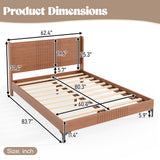 Queen Size Platform Bed Frame Mid-century Modern Bamboo Bed with Headboard & Round Corner Design