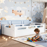 Wood Floor Bed Frame with Full-length Guardrails, Montessori Toddler Bed, Twin