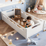 Wood Floor Bed Frame with Full-length Guardrails, Montessori Toddler Bed, Twin