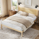 King Platform Bed Frame with Paneled Headboard, Solid Wood Slat Support, No Box Spring Needed