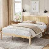 King Platform Bed Frame with Paneled Headboard, Solid Wood Slat Support, No Box Spring Needed