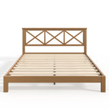 Queen Size Platform Bed Frame Bamboo Bed with X-Shape Headboard