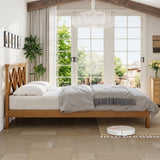 Queen Size Platform Bed Frame Bamboo Bed with X-Shape Headboard