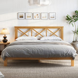 Queen Size Platform Bed Frame Bamboo Bed with X-Shape Headboard