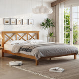Queen Size Platform Bed Frame Bamboo Bed with X-Shape Headboard