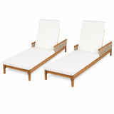Set of 2 Outdoor Chaise Lounge Sun Loungers with Cushions, 4-Position Adjustable Patio Recliner, Acacia Wood Daybed