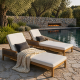 Set of 2 Outdoor Chaise Lounge Sun Loungers with Cushions, 4-Position Adjustable Patio Recliner, Acacia Wood Daybed